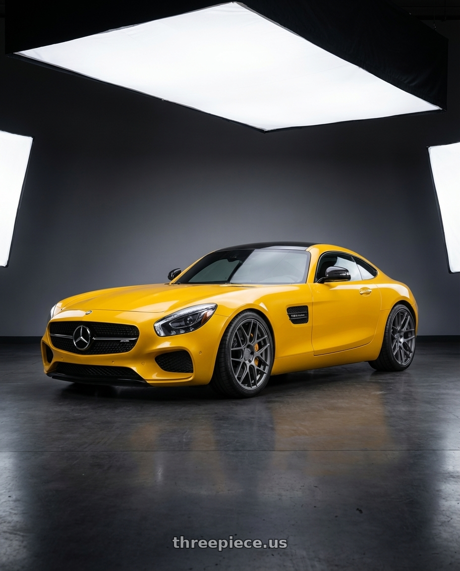 2019 Mercedes-Benz AMG GT with Aodhan AFF2 5x112 19x8.5+35 Matte Gray wheels front three quarter view lowered stance