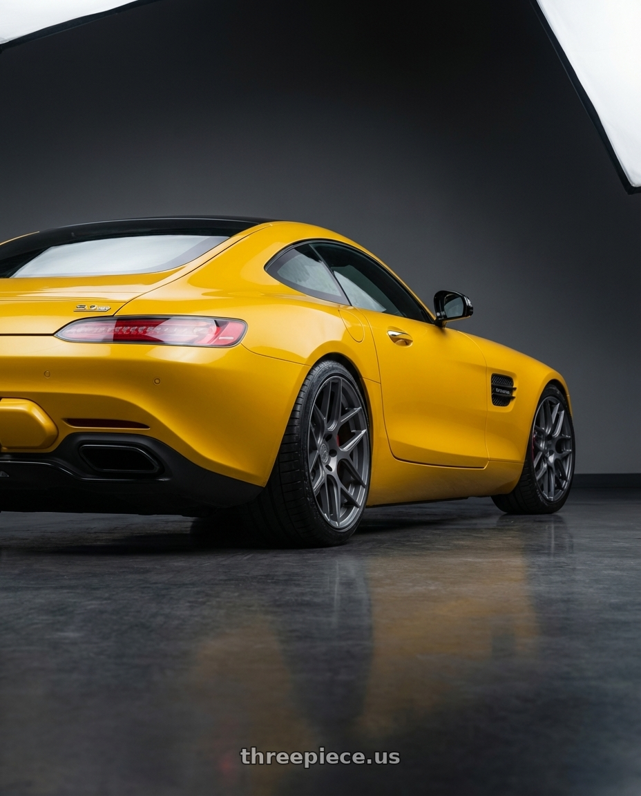 2019 Mercedes-Benz AMG GT with Aodhan AFF2 5x112 19x8.5+35 Matte Gray wheels rear three quarter view square tires