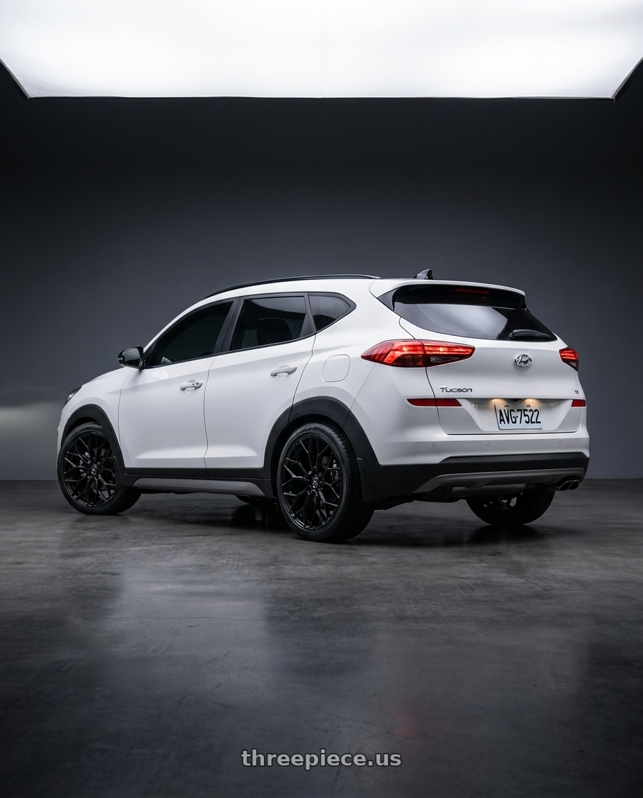 2020 hyundai tucson with DOLCE PERFORMANCE PISTA 5x112 20x8.5 +35 Gloss Black wheels rear three quarter view square tires