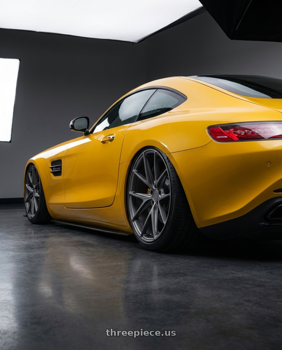 2019 Mercedes-Benz AMG GT with Niche 1PC M116 MISANO 5X112 20X9 +27 MATTE GUN METAL wheels rear three quarter view slight stretch tires