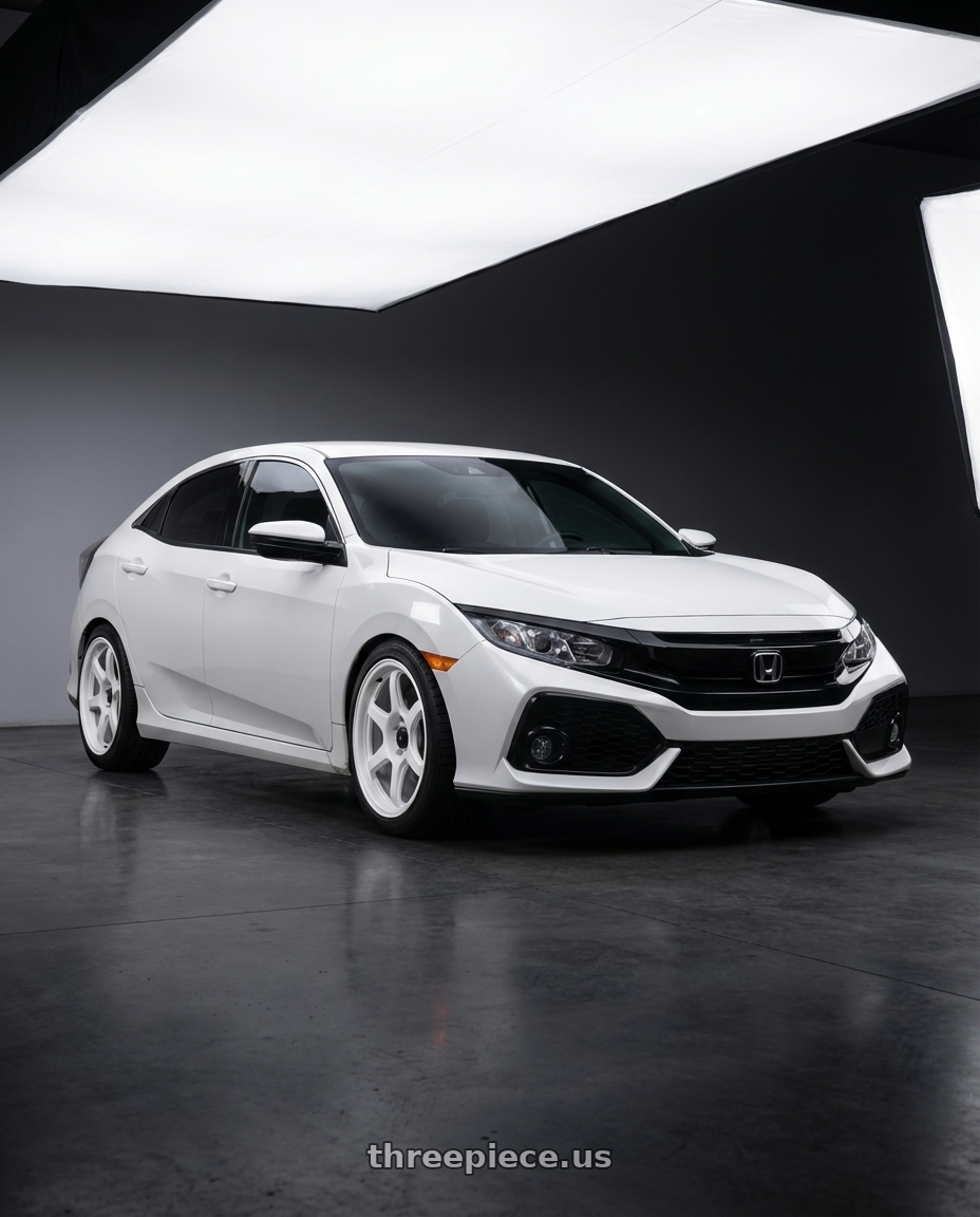 2019 Honda Civic with Konig Hexaform 5X114.3 18x9.5+25 Gloss White Flow Formed wheels