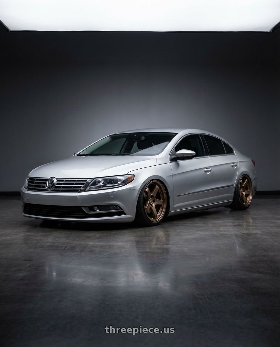2015 Volkswagen CC with Kansei K11B Tandem 5X112 19x10.5 22 Bronze wheels front three quarter view stanced stance