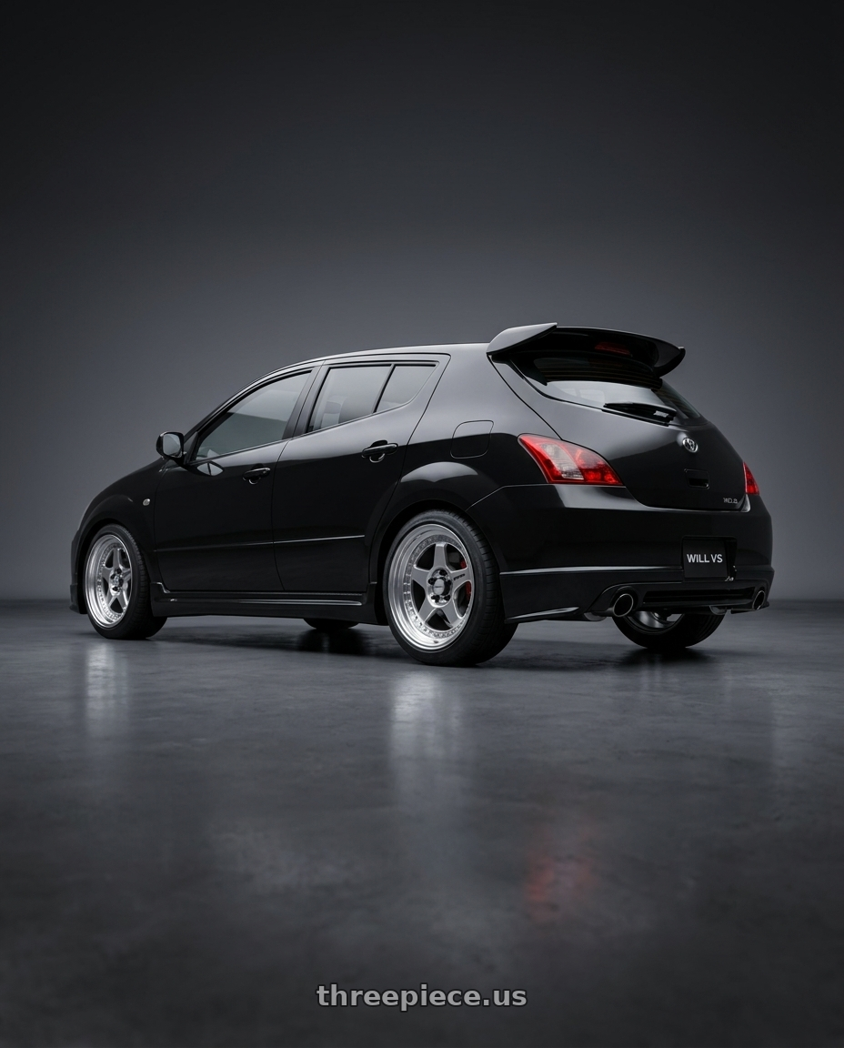 2023 Toyota will vs with Work Meister Cr01 4x100 16x5+10 A Disk Bright Buff Finish wheels rear three quarter view square tires