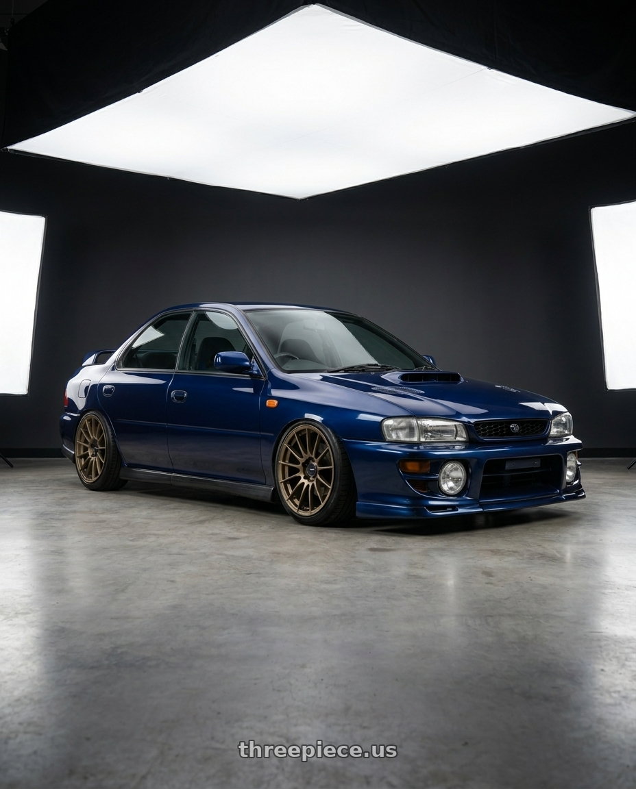 1998 Subaru impreza gc8 with Enkei RS05-RR 5x112 18x9+25 Titanium Gold wheels
