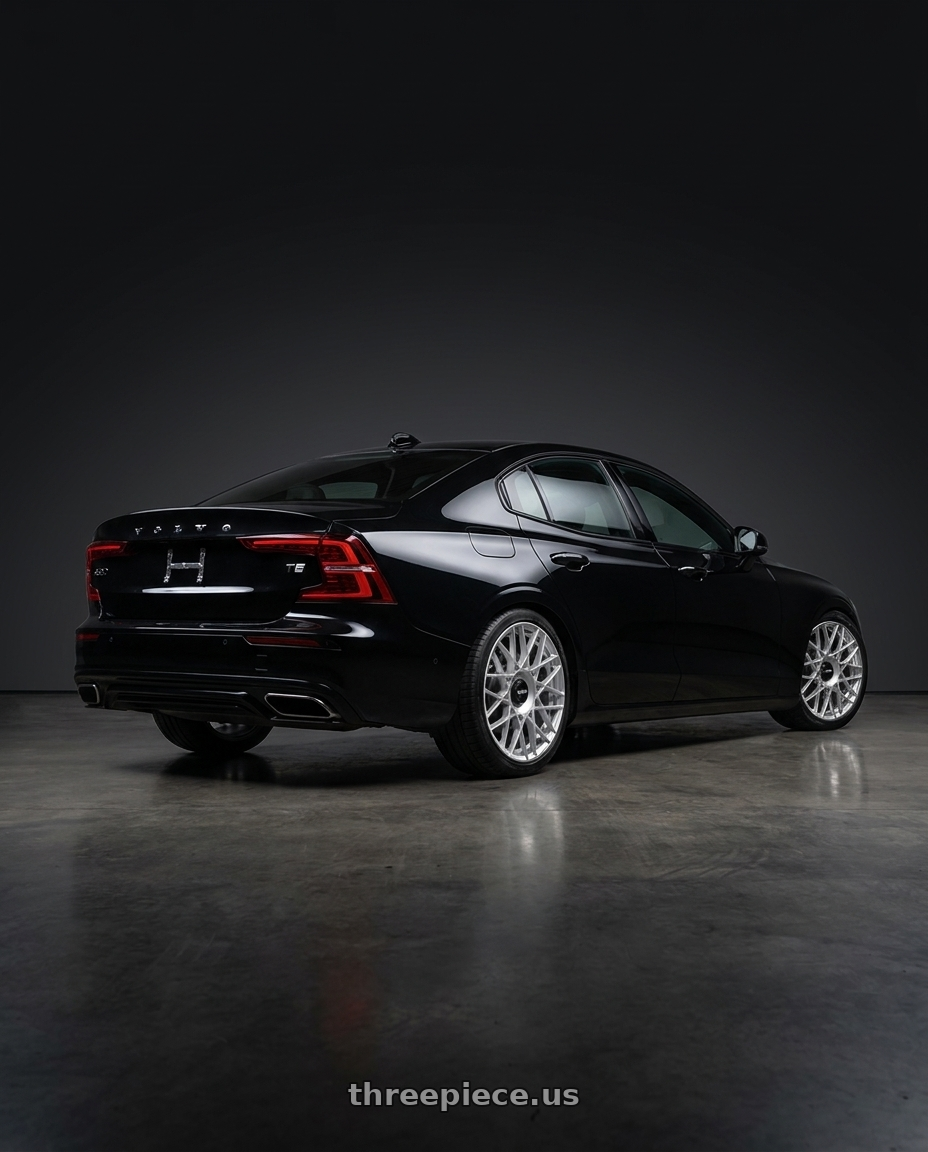 2020 Volvo S60 T6 R-Design with Rotiform 1PC R170 DTM 5X108/5X114.3 19X8.5 +35 SILVER wheels rear three quarter view square tires