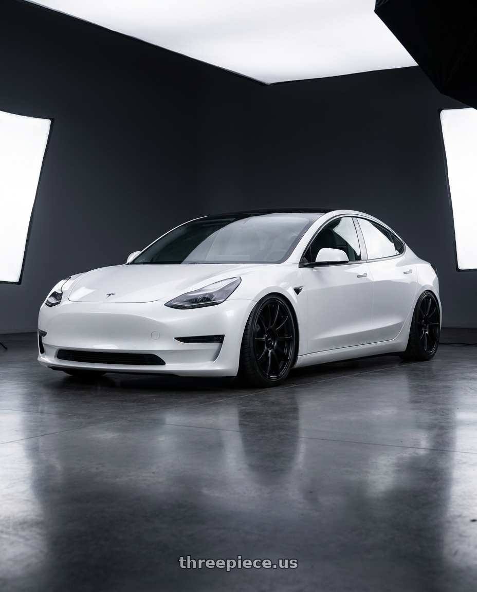 2023 Tesla Model 3 with Ssr Gtv02 5x114.3 19x8.5+38  FLAT BLACK wheels