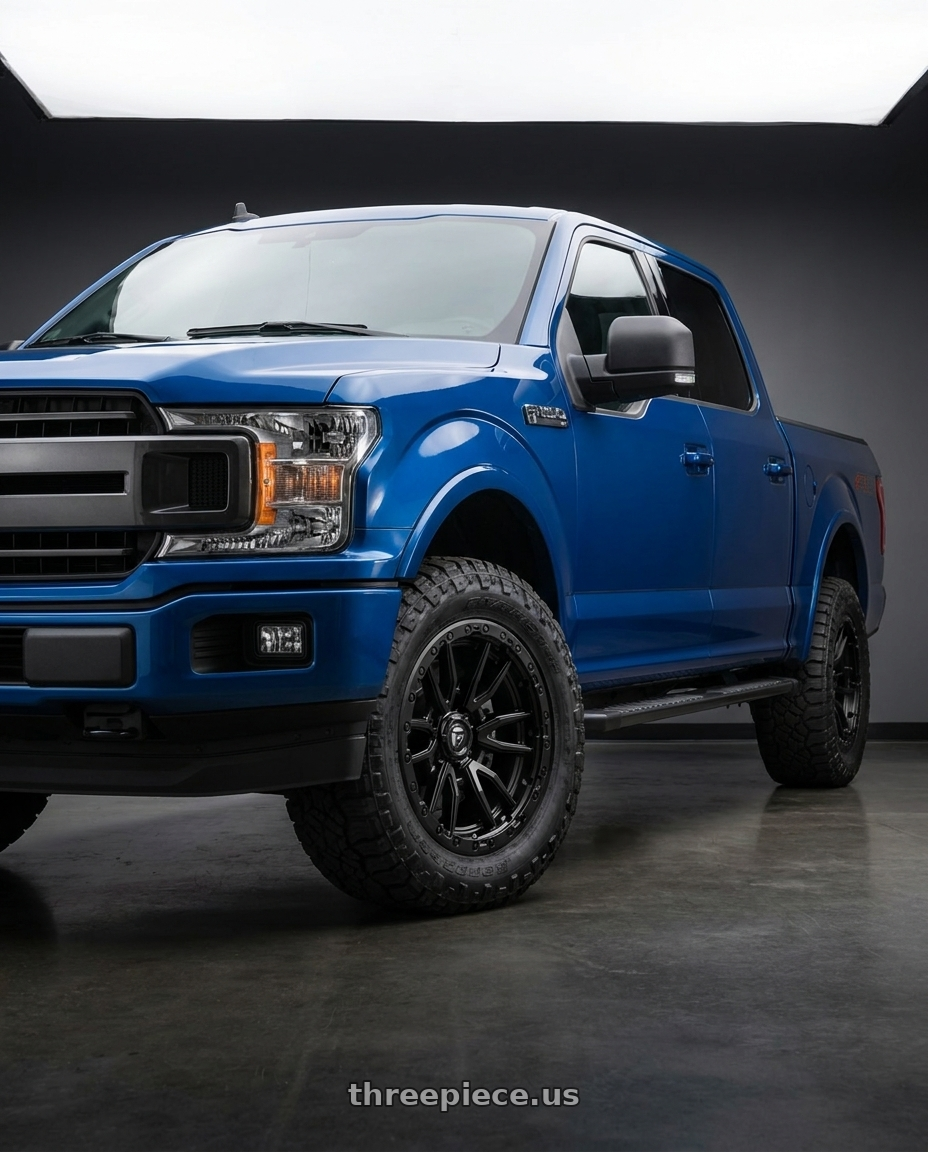 2019 Ford F-150 XLT Blue with Fuel 1PC D679 REBEL 6X135 20X9 +20 MATTE BLACK wheels