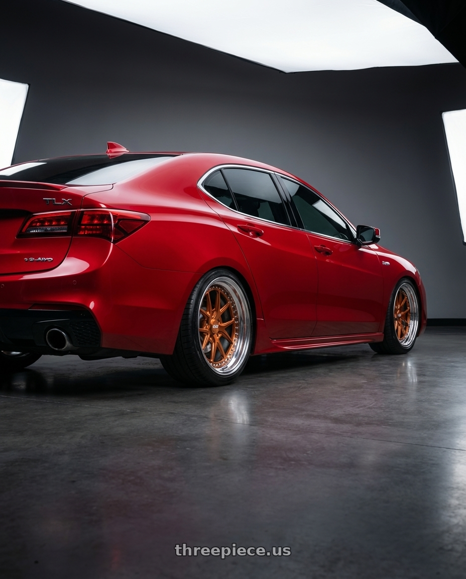 2020 Acura tlx v6 sh AWD with CCW CZ05 4x100 16x7 +60 Polished wheels rear three quarter view slight stretch tires