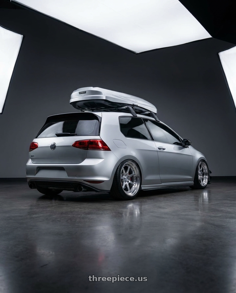 2015 VW GTI with CCW CZ08 5x112 19x9 +40 Polished wheels rear three quarter view square tires