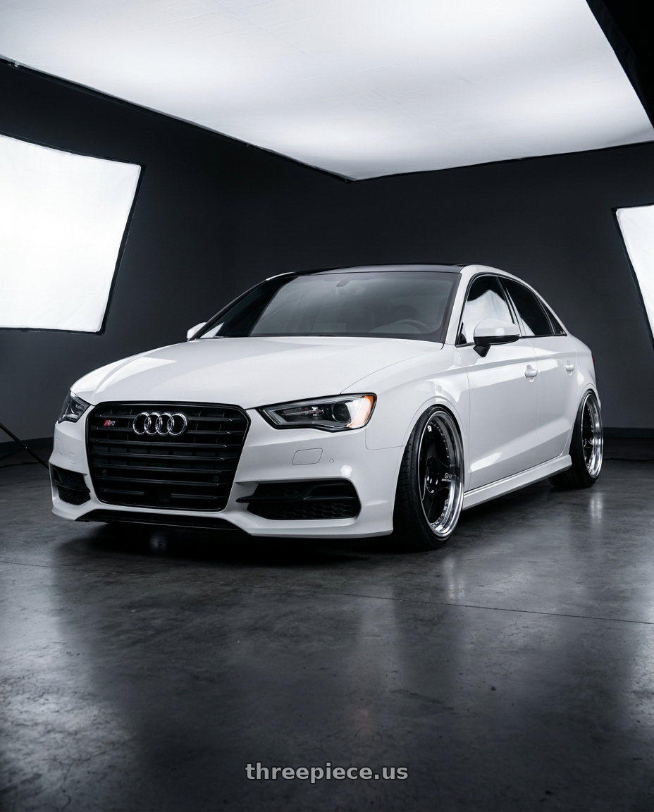 2017 Audi S3 with Advan Racing ONI2 PROGRESSIVE 5x112 20x10.5 +32 MACHINING & RACING GLOSS BLACK wheels front three quarter view lowered stance