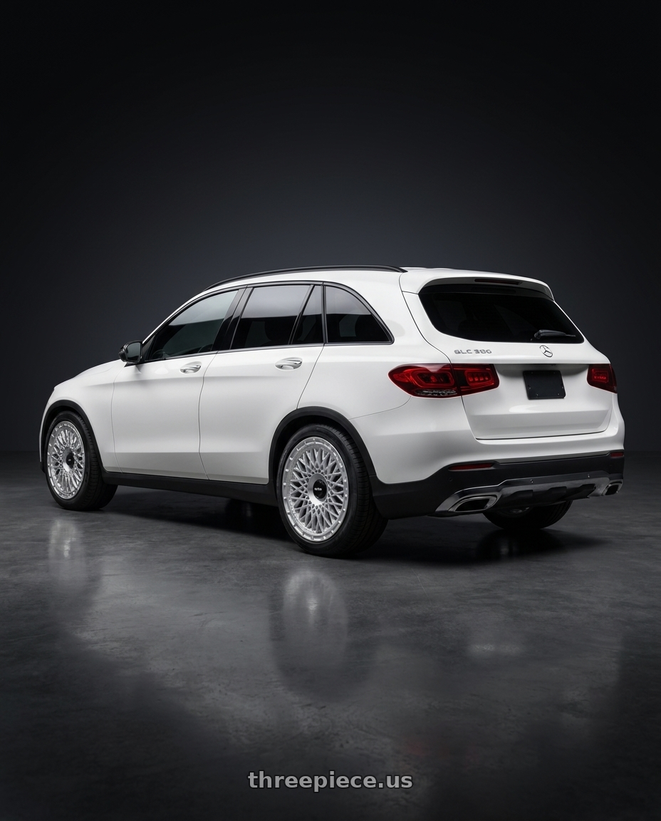 2022 Mercedes Glc300 with Rotiform 1PC R176 LHR-M BLANK 19X8.5 +35 SILVER wheels rear three quarter view square tires