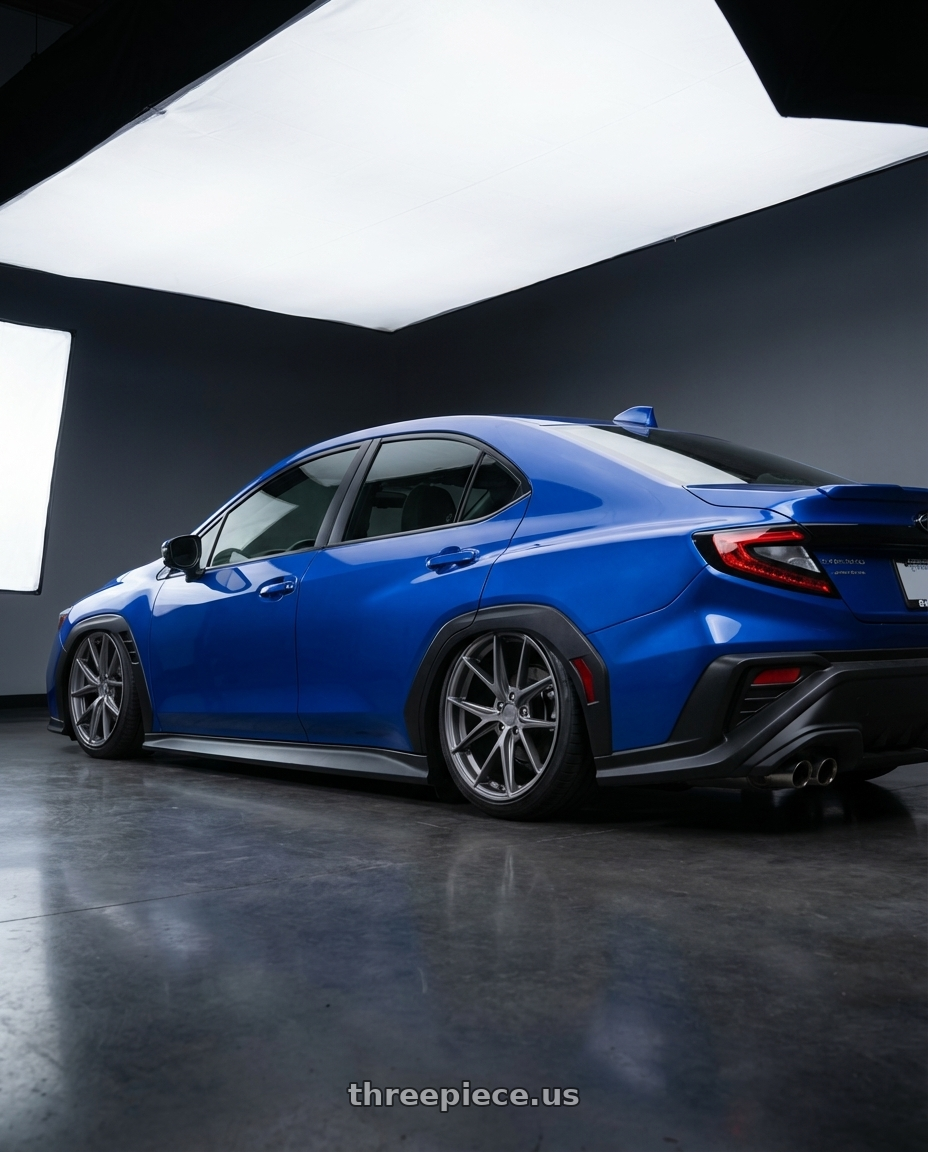 2024 Subaru WRX with Niche 1PC M116 MISANO 5X114.3 19X8.5 +33 MATTE GUN METAL wheels rear three quarter view slight stretch tires