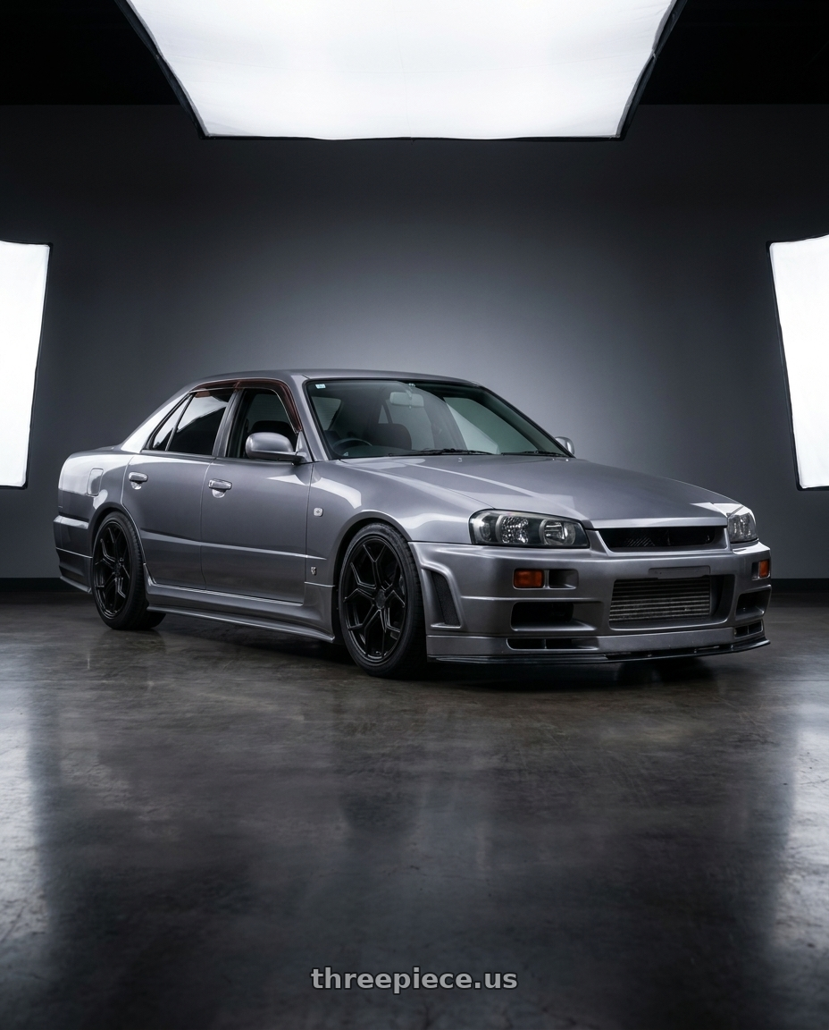 1999 Nissan skyline sedan with XO HELSINKI 5X114.3 19X10 +40 MATTE BLACK wheels