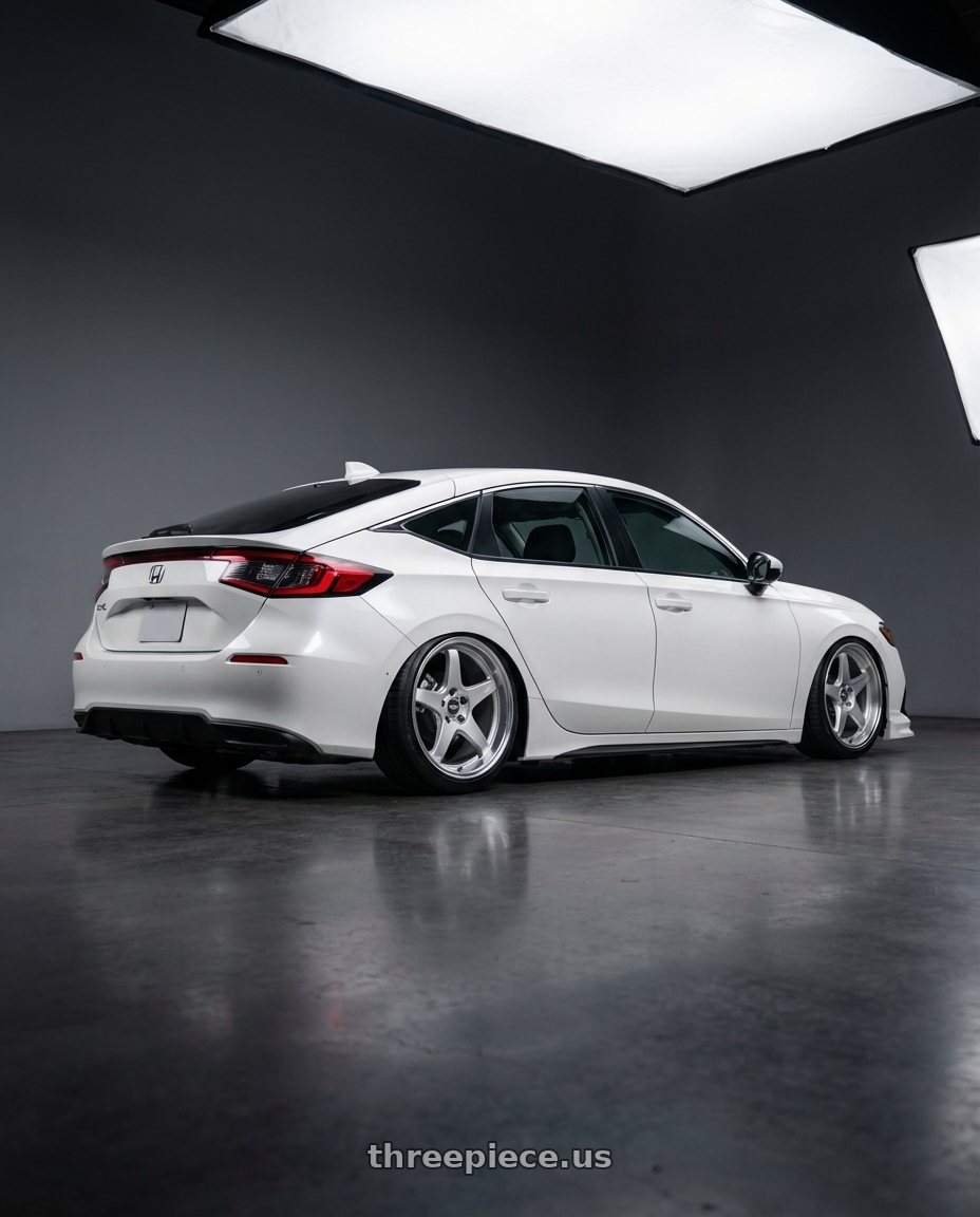 2024 Honda Civic with ESR Wheels APEX SERIES AP5 5x114.3 19x11 +22 Hyper Silver wheels rear three quarter view slight stretch tires