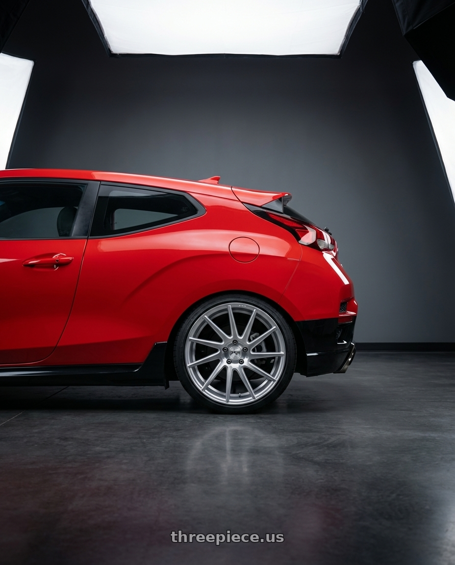 2022 Hyundai Veloster N with Niche 1PC M112 SURGE 5X114.3 19X8.5 +35 GLOSS SILVER MACHINED wheels rear three quarter view square tires