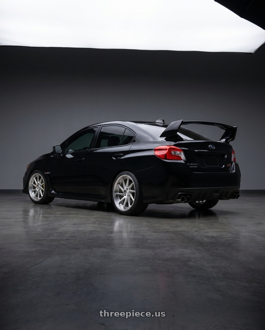 2018 Subaru sti with Work Gnosis Cvs 5x114.3 22x12+12 R Disk Composite Buffed And Brushed wheels rear three quarter view square tires