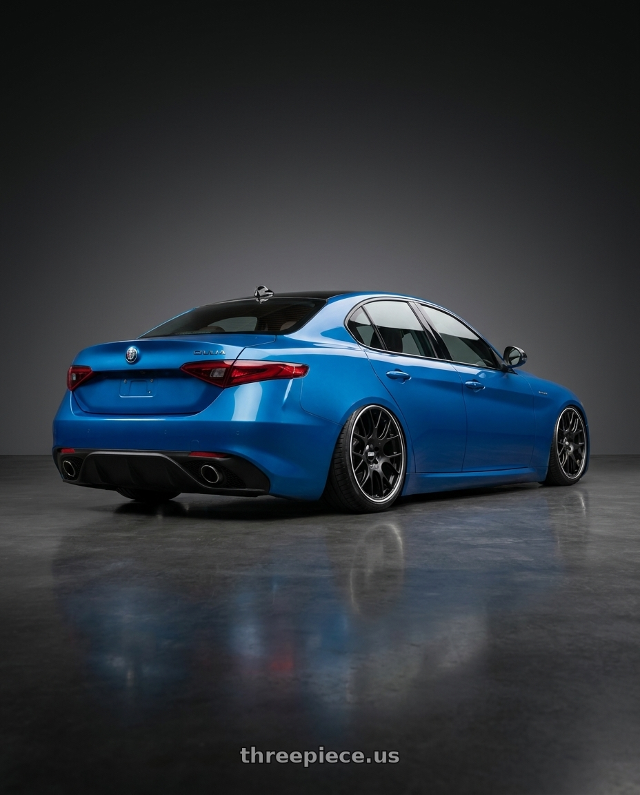 2023 alfa romeo Guilia  with BBS CH-R 5x130 19x12 +45 Satin Black Polished Rim Protector wheels rear three quarter view slight stretch tires