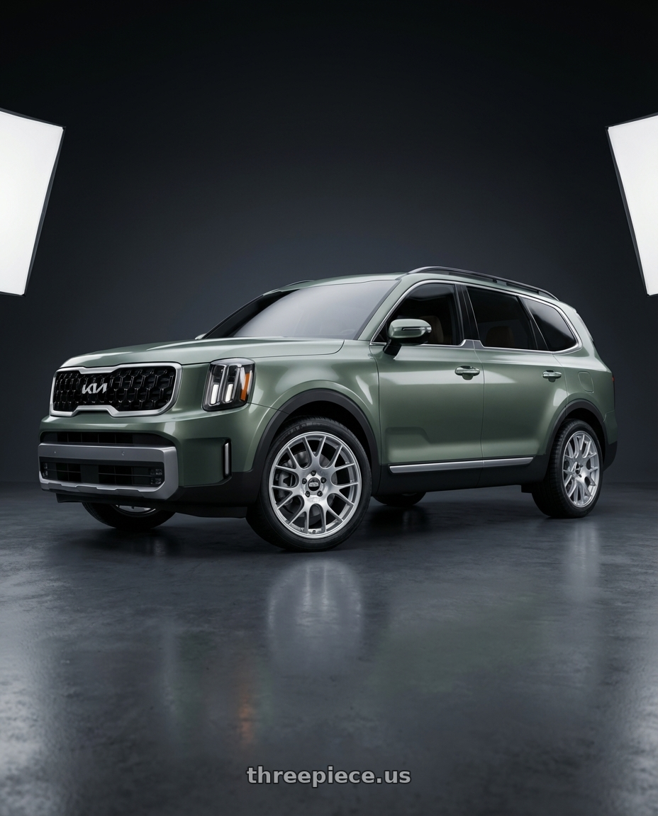 2024 Kia Telluride with BBS CH-R 5x114.3 20x8.5 +38 Brilliant Silver Polished Rim Protector wheels front three quarter view stock stance