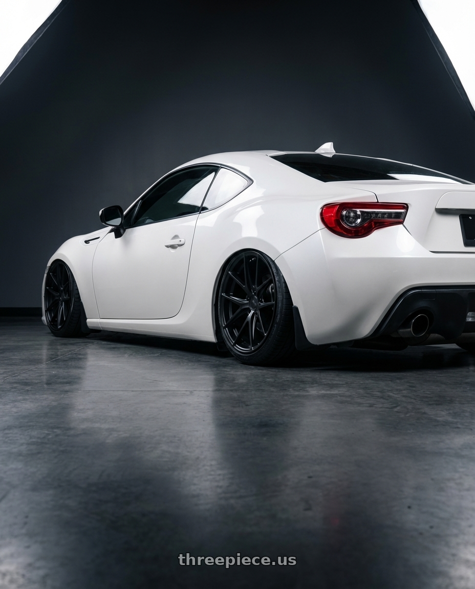 2016 Scion FR-S with Niche 1PC M117 MISANO 5X100 18X8 +40 MATTE BLACK wheels rear three quarter view slight stretch tires