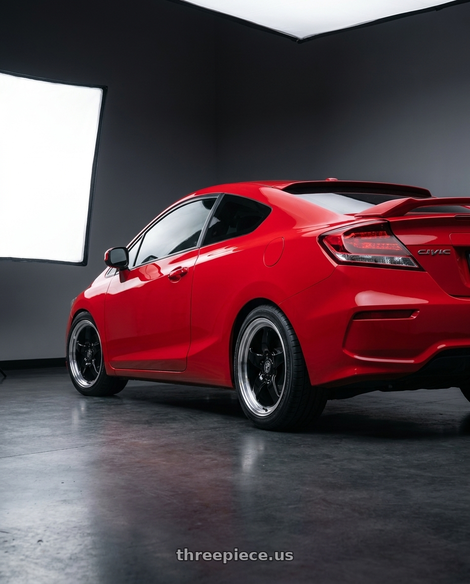 2011 Honda Civic Si with Forgestar D5 Drag 5x114.3 17x10 +50 Gloss Black Machined wheels rear three quarter view square tires