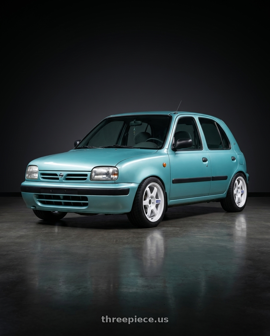 1996 NISSAN MARCH Tiffany Blue with Volk Racing TE37 Gravel 5x114.3 15x7.0+35 White wheels