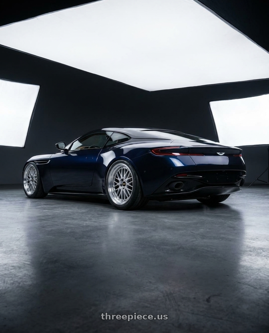 2019 Aston Martin DB11 AMR with BBS LM 5x114.3 18x10.0+20 Diamond Silver wheels rear three quarter view meaty tires