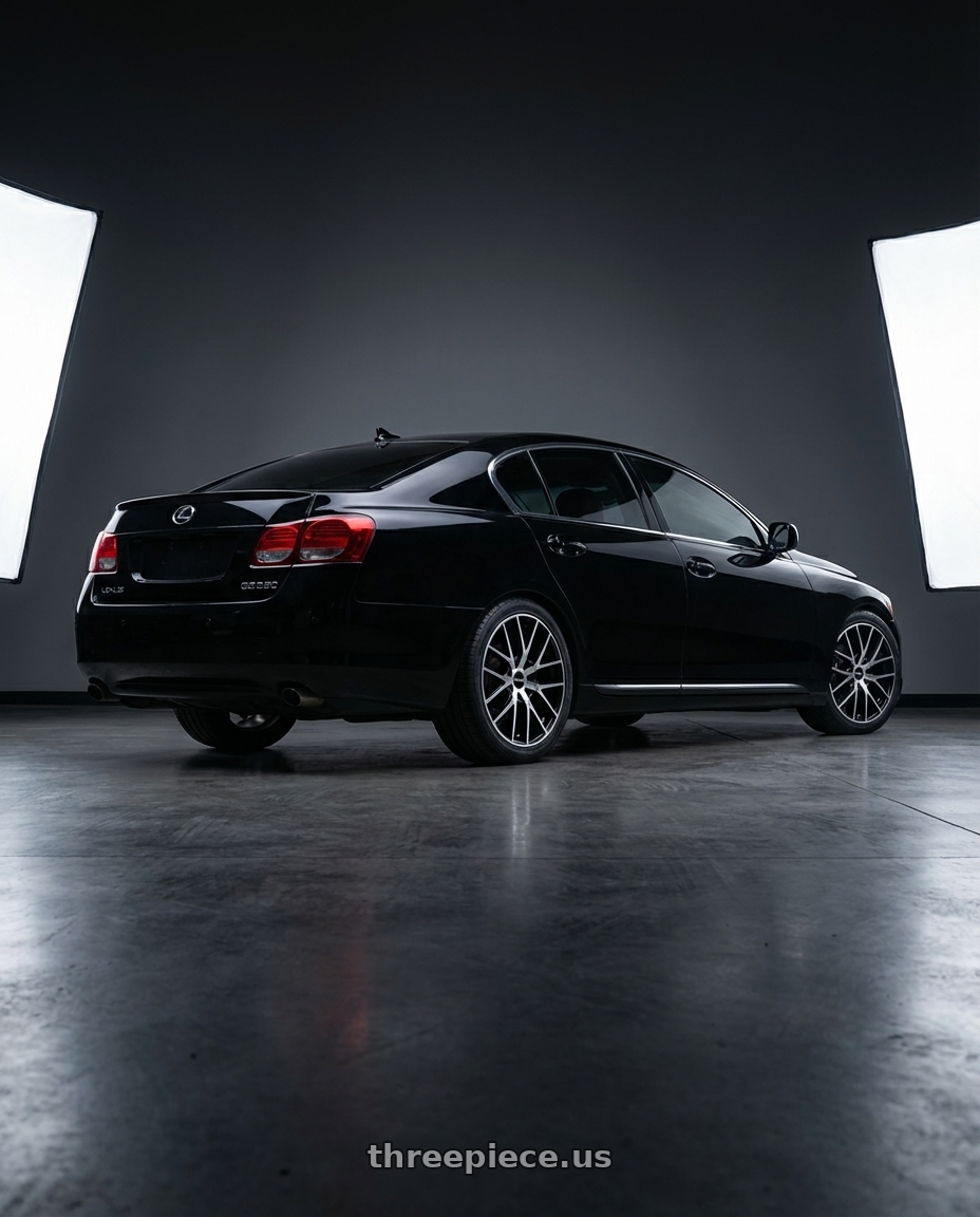 Black 2008 Lexus gs350 with TOUREN TR60 3260 5x100/5x114.3 16x7 +42 GLOSS BLACK MACHINED wheels rear three quarter view square tires
