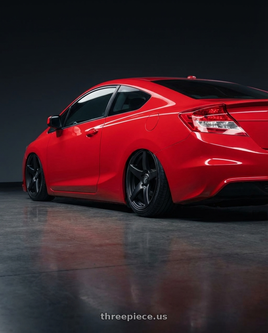 2015 Honda Civic Si with Forgestar CF5 5x114.3 18x9 +35 Satin Black wheels rear three quarter view slight stretch tires