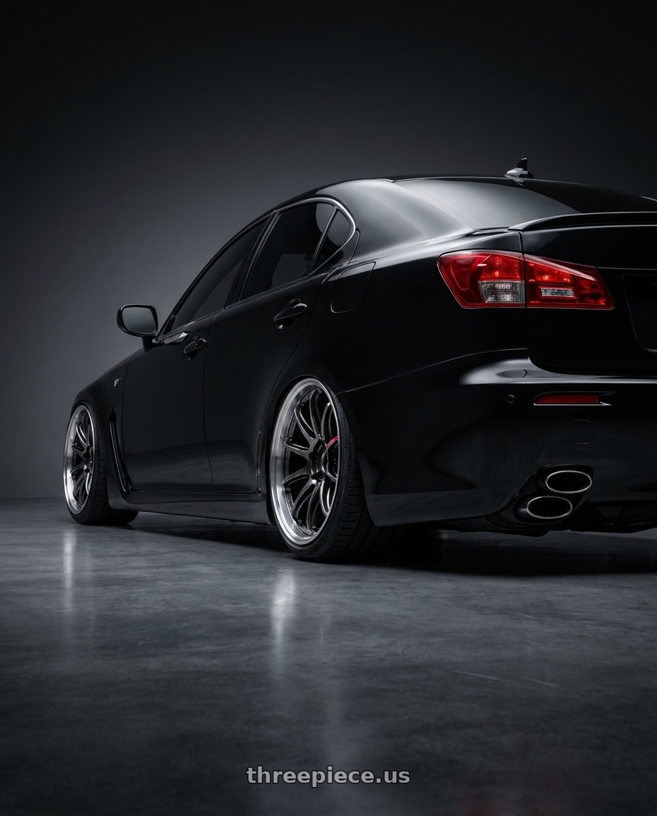 2013 Lexus isf with Work Emotion Zr10 5x120 19x10.5 +23 Glim Black Diamond Rim cut wheels rear three quarter view extreme stretch tires