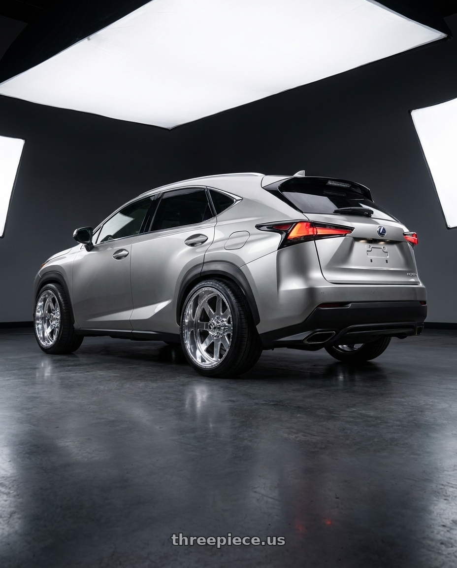 2019 Lexus NX with American Force 11 Independence SS 5X127 20X12 -40 POLISHED wheels rear three quarter view square tires