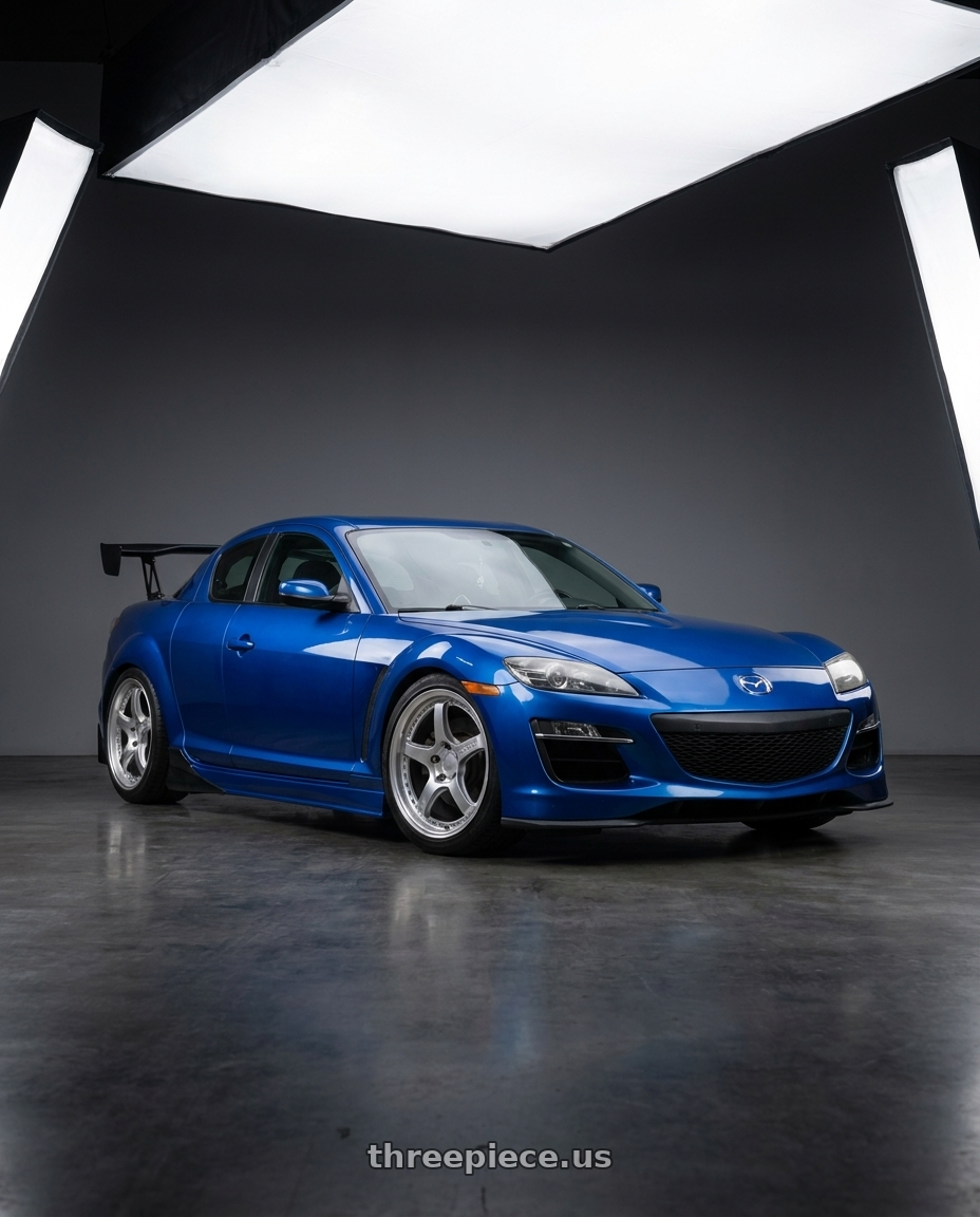 2005 Mazda RX8 with Gram Lights 57CR 5x114.3 18x9.5+38 Grace Silver wheels