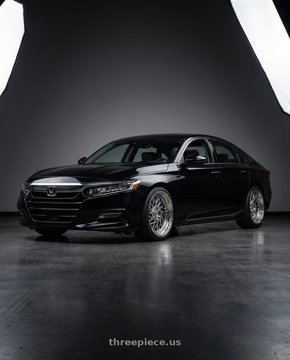 2018 Honda Accord Touring with Aodhan DS03 5x114.3 18x9.5 +30 Vacuum Chrome w/Gold Rivets wheels