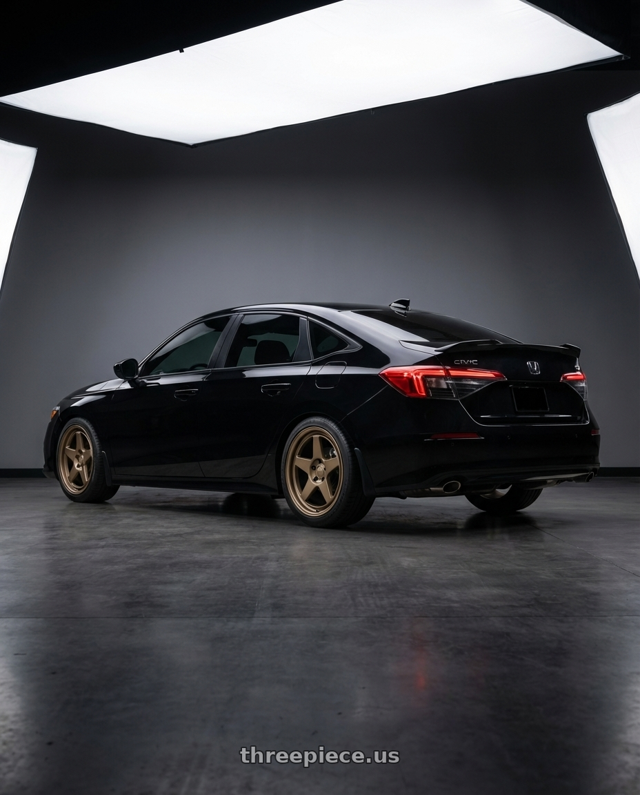 2024 Honda civic si with Kansei K12B KNP 5x114.3 18x9.5 22 Bronze wheels rear three quarter view square tires