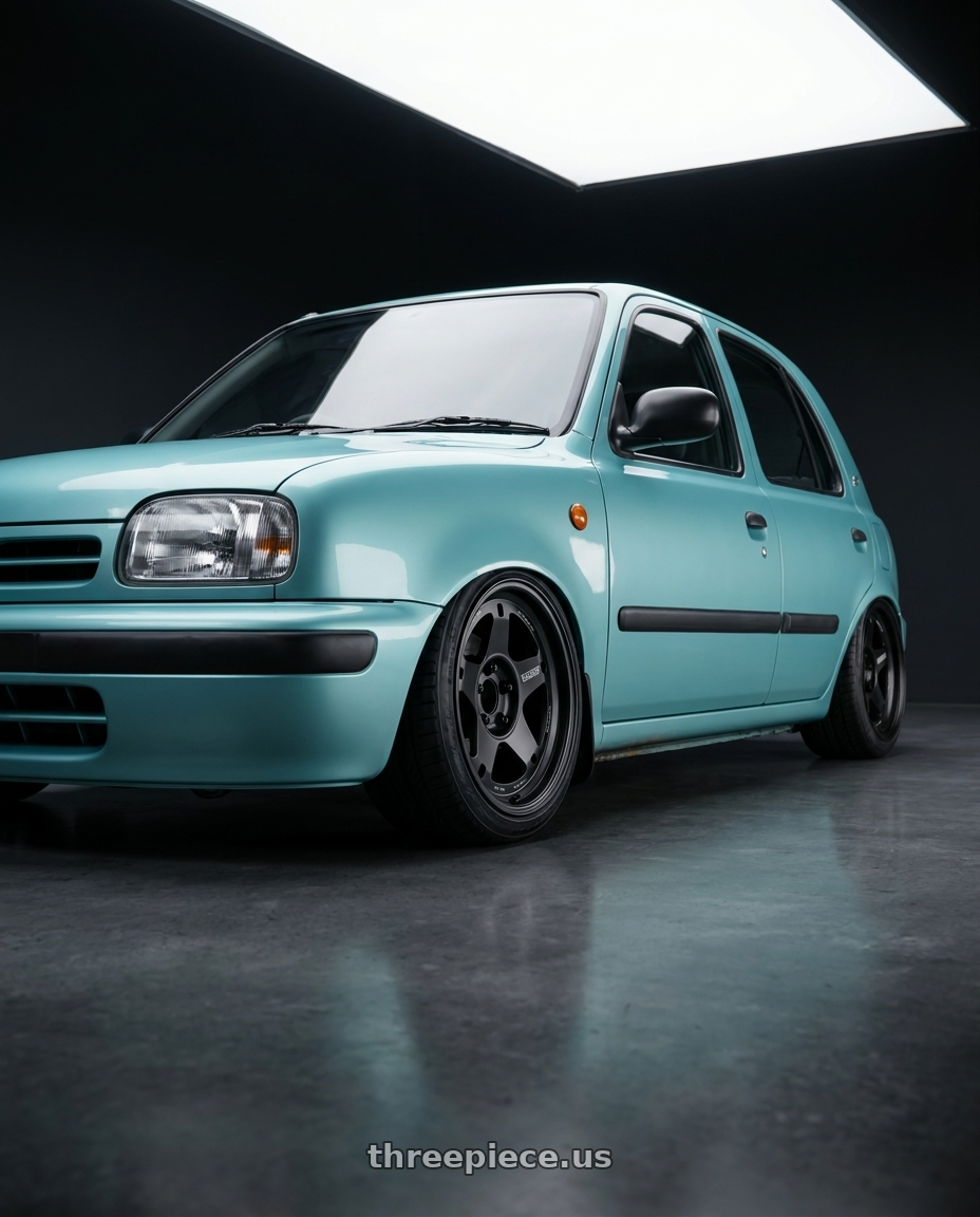 1996 NISSAN MARCH Tiffany Blue with Volk Racing RAYS 05X 6x135 17x8.5 -10 BLAST BLACK 2 wheels