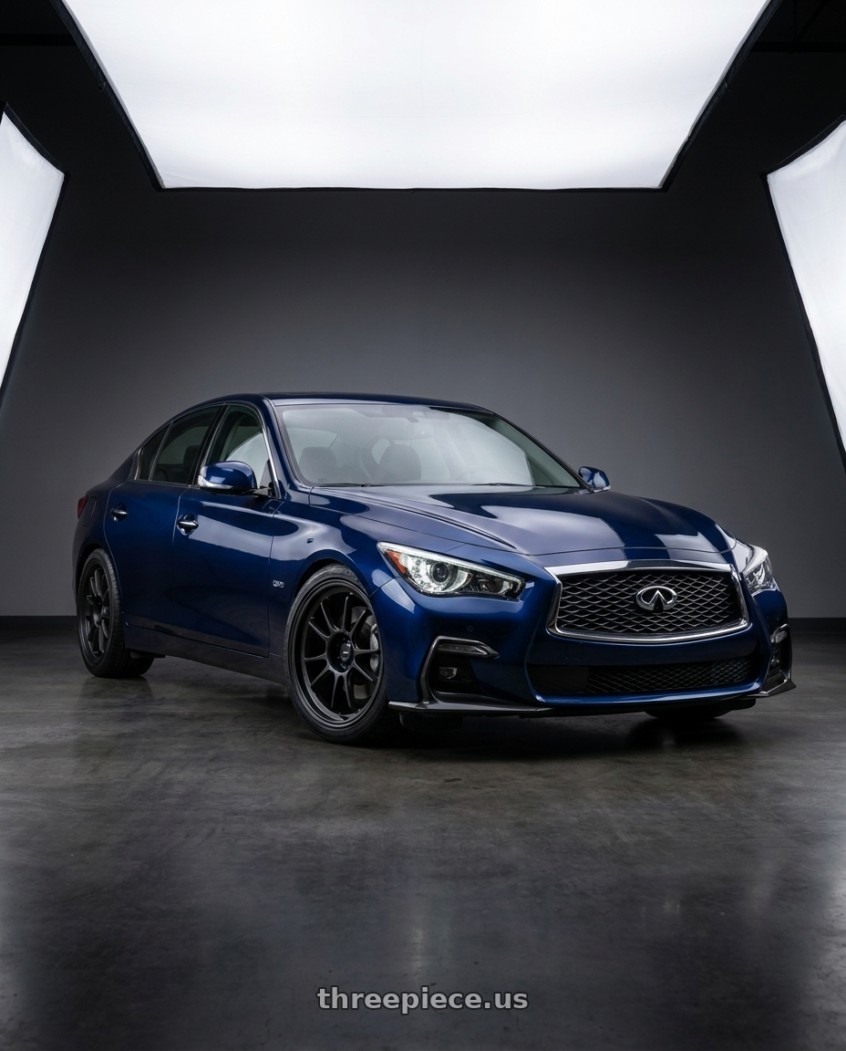 2021 Infiniti Q50 Red Sport with Konig Hypergram 5X114.3 19x9.5+35 Matte Black Flow Formed wheels