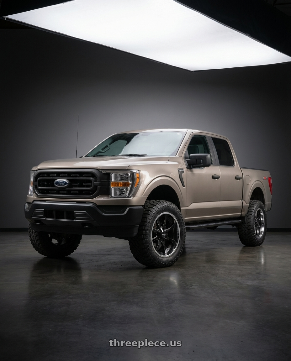 2013 Ford F-150 with Moto Metal MO201 6X135/6X139.7 20X10 -18 GLOSS BLACK MILLED CENTER CHROME LIP wheels