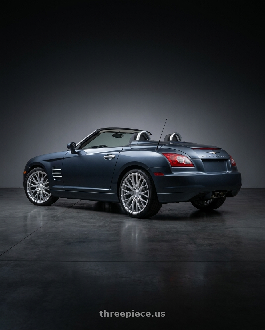 2007 chrysler crossfire with MRR GF5 5x112 18x8.5  +35 Silver Machine Face wheels rear three quarter view square tires