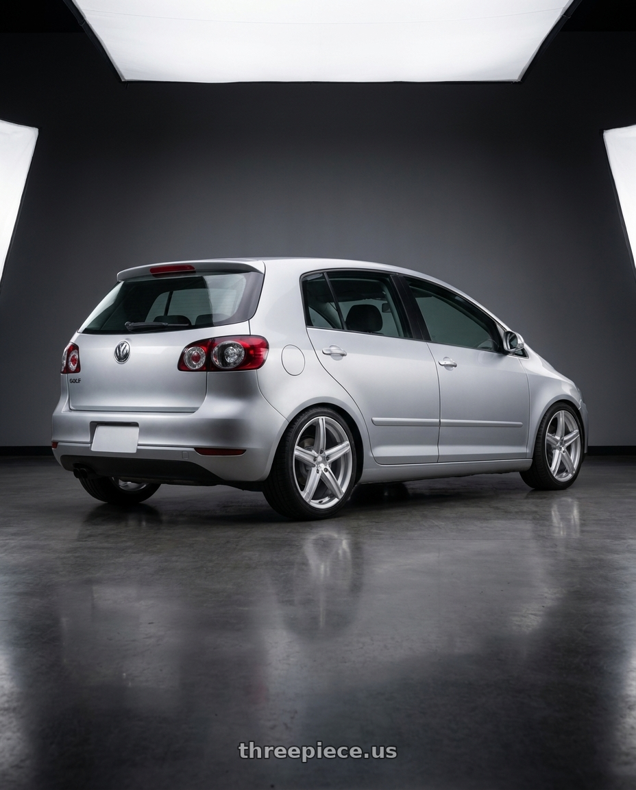 2006 Volkswagen Golf with Vision Street-Designs 469 Boost 5x112 17x7+42 Silver wheels rear three quarter view square tires