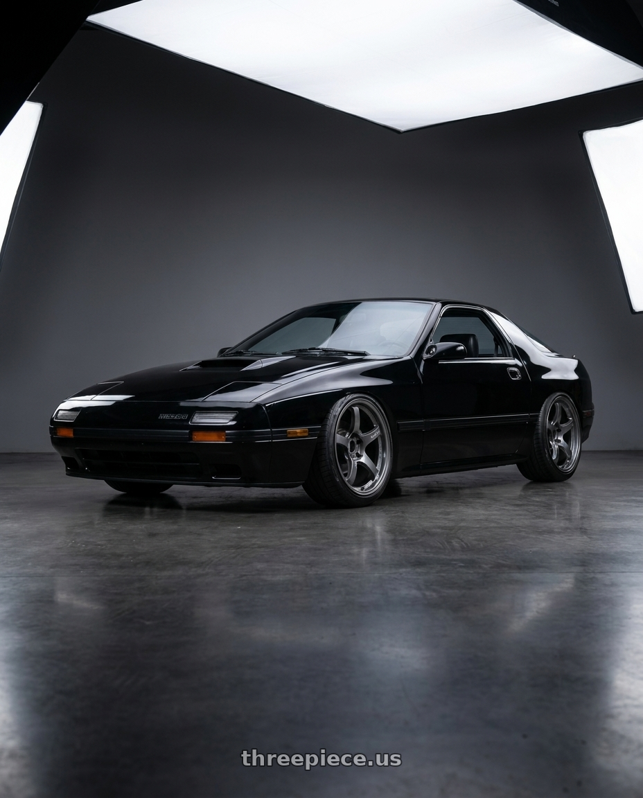1988 MAZDA RX7 SE Black with Gram Lights 57CR 5x114.3 18x9.5 +22 GLOSSY GRAY wheels