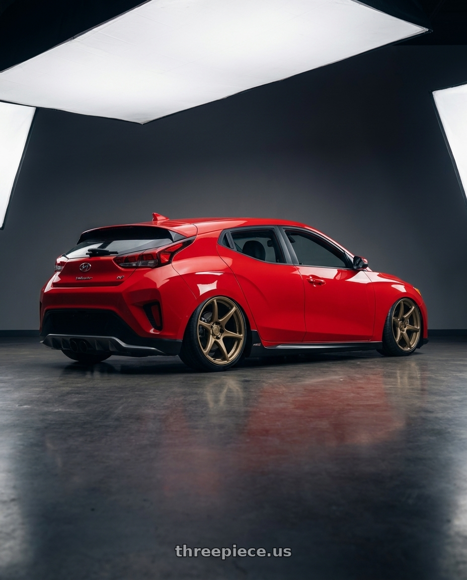 2022 Hyundai Veloster N with Kansei K11B Tandem 5x114.3 19x9.5 12 Bronze wheels rear three quarter view slight stretch tires