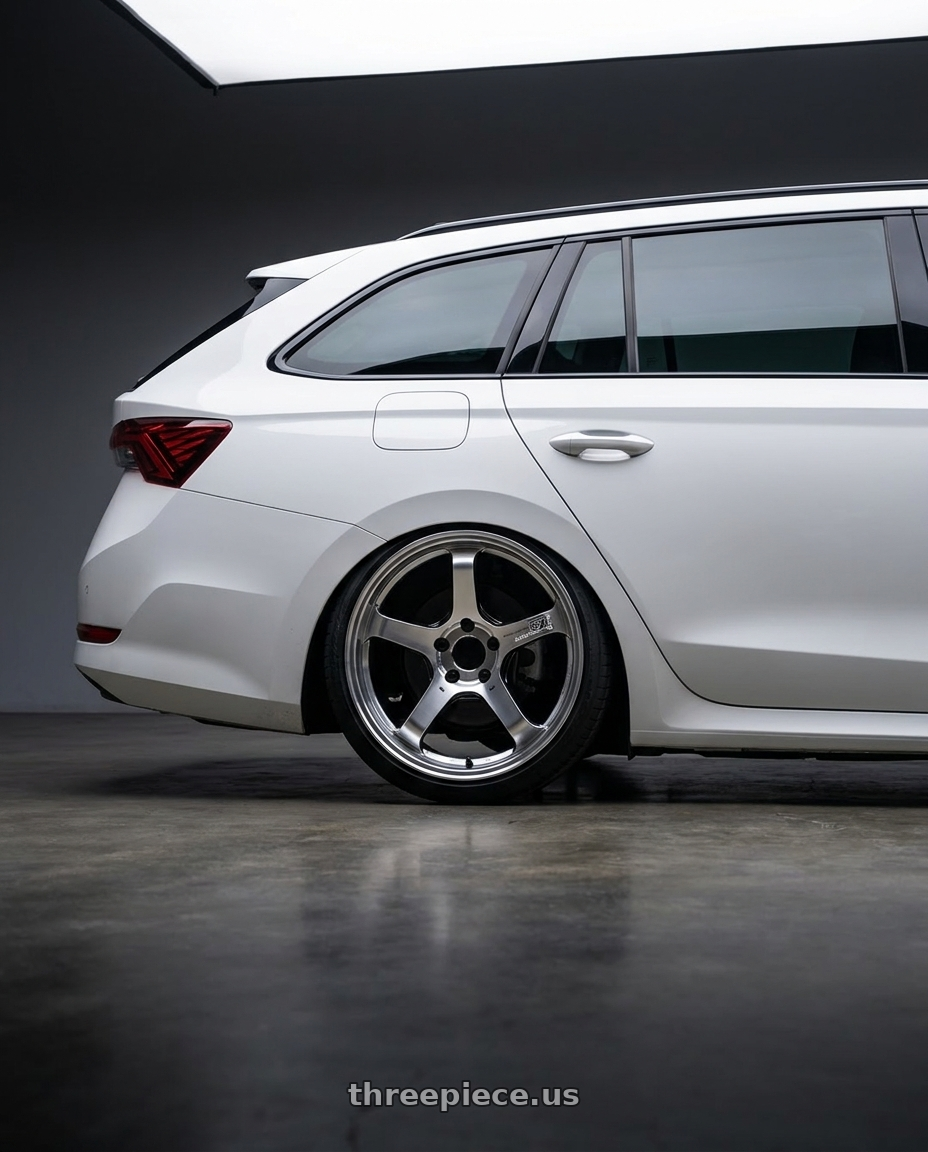 2025 SKODA OCTAVIA with Advan Racing GT BEYOND-R 5x114.3 18x8.5 +37 MACHINING & DIAMOND CUTTING wheels rear three quarter view extreme stretch tires