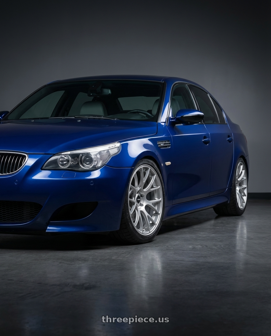 2010 BMW M5 E60 with Konig Forged F1M 5X120 19x11+44 Ash Silver Knurled Bead wheels