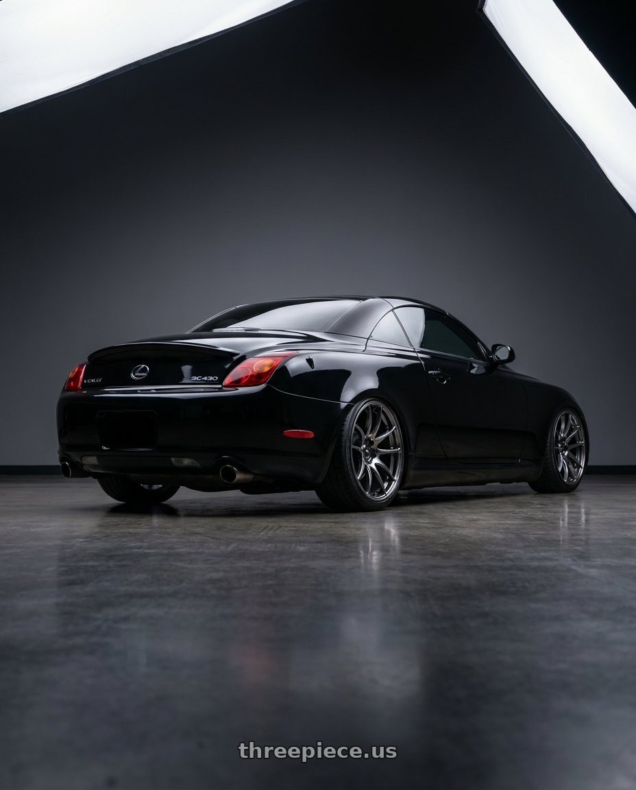 2005 lexus sc430 with Vors TR4 5x114.3 18x9.5  +22 Hyper Black wheels rear three quarter view square tires