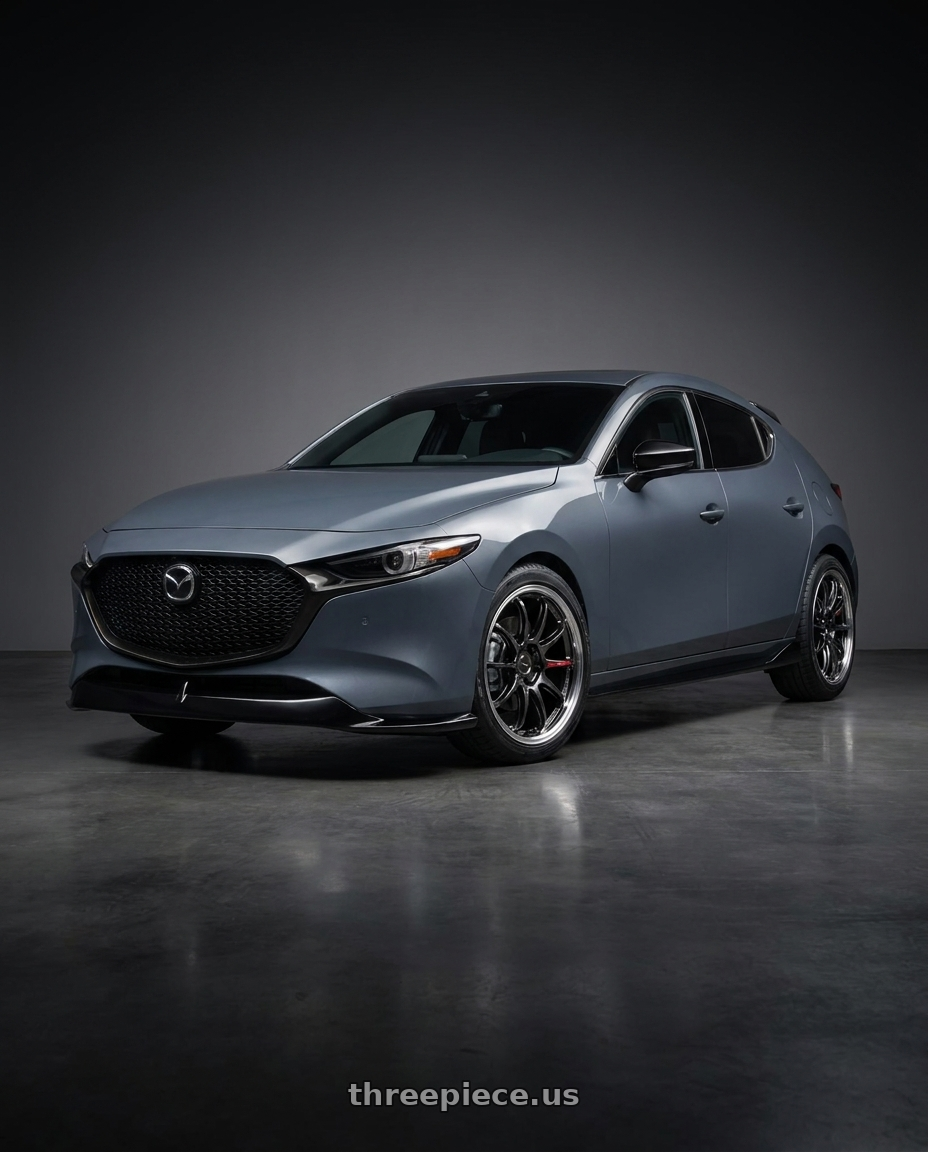 2022 mazda3 5d signature carbon packge Polymetal Grey Metallic with Work Emotion Zr10 5x100 18x7.5 +47 Glim Black Diamond Rim cut wheels