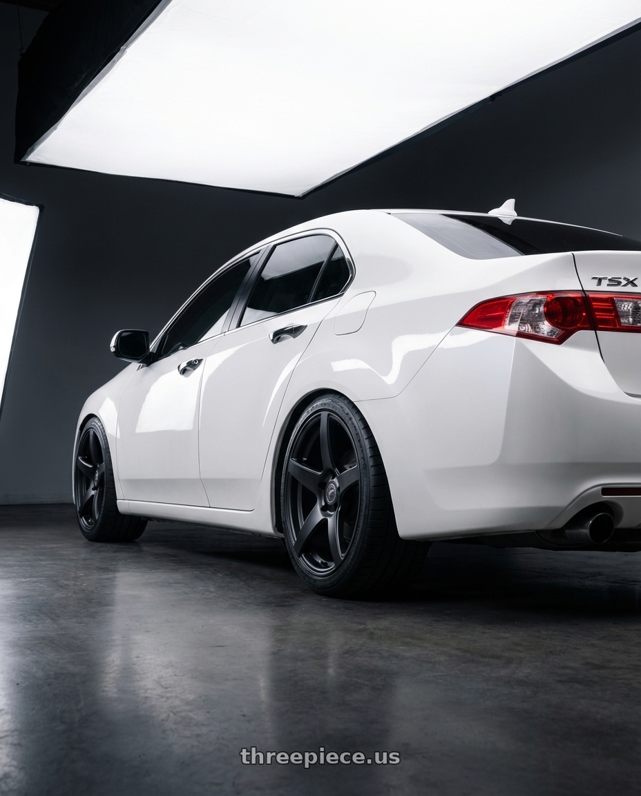 2013 Acura TSX with Forgestar CF5 5x114.3 18x9 +35 Satin Black wheels rear three quarter view square tires