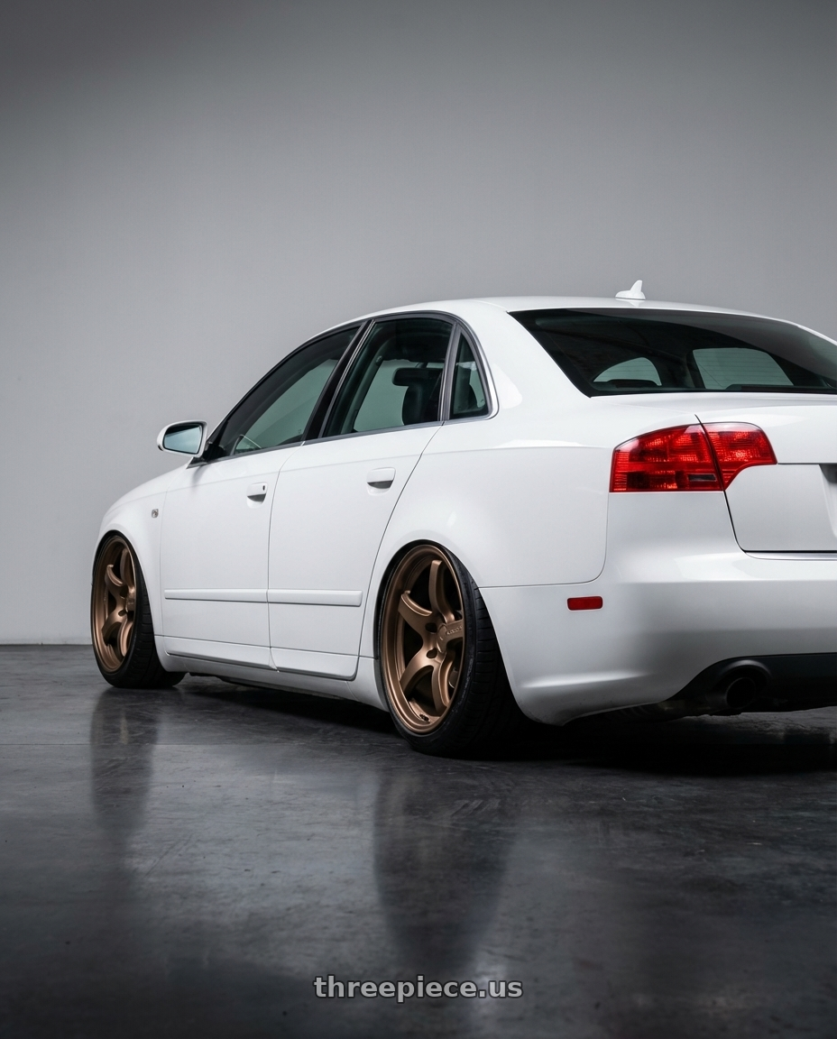 2010 Audi A4 B7 with Gram Lights 57CR 5x112 19x9.5+25 Bronze II wheels rear three quarter view slight stretch tires