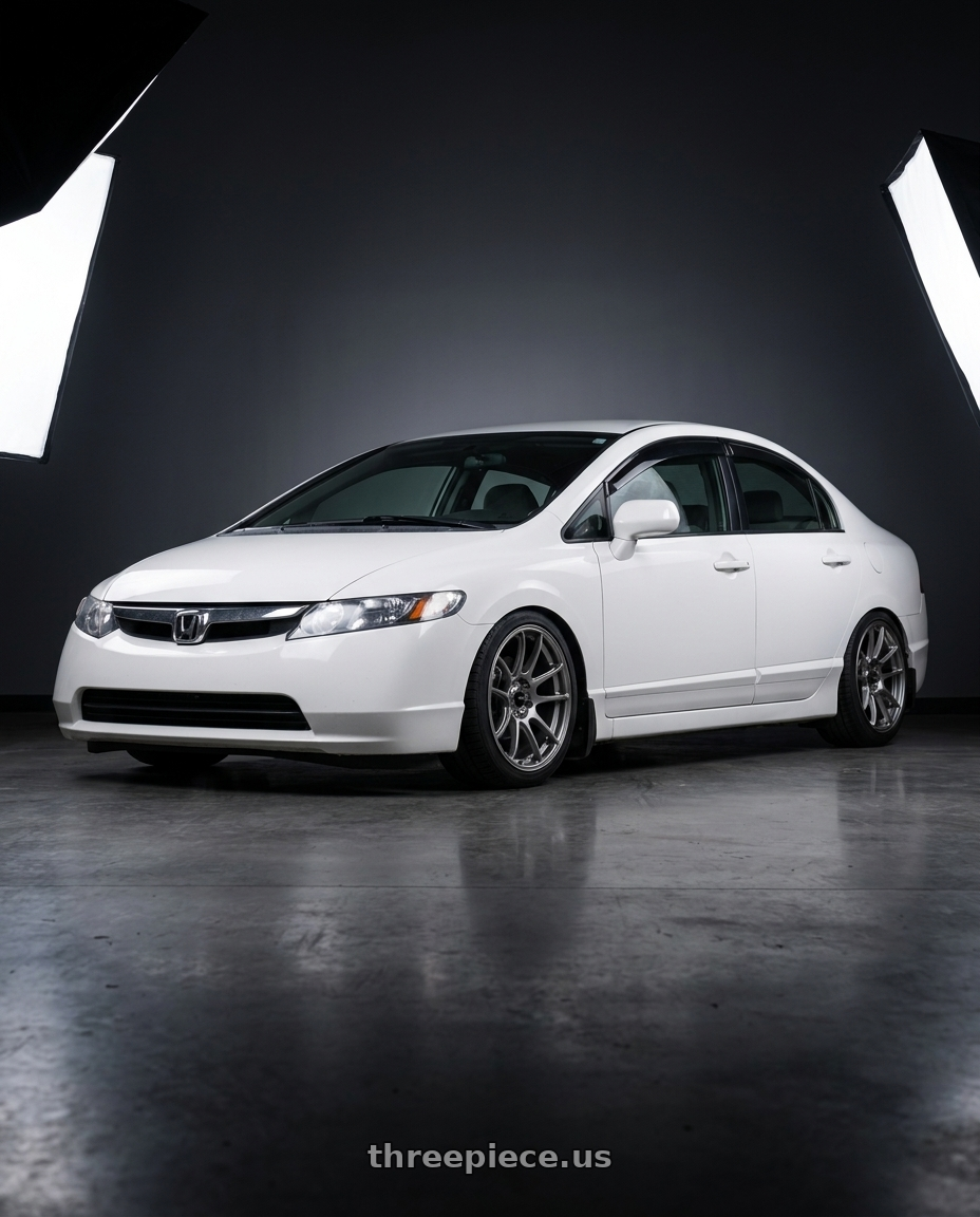 2007 honda civic ex with Konig Heliogram 5X114.3 17x8.5+38 Titanium Metallic Knurled Bead Flow Formed wheels