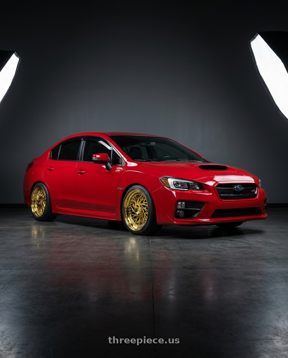 2016 Subaru wrx sti with Aodhan DS03 5x100 18x9.5 +35 Gold Vacuum w/ Chrome Rivets wheels