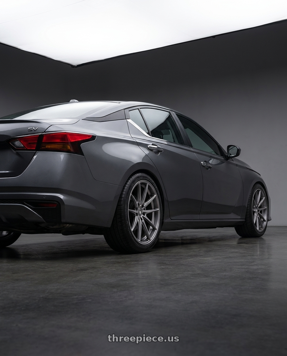 2021 Nissan Altima SV with Konig Oversteer 5x114.3 18x8+35 Opal wheels rear three quarter view square tires