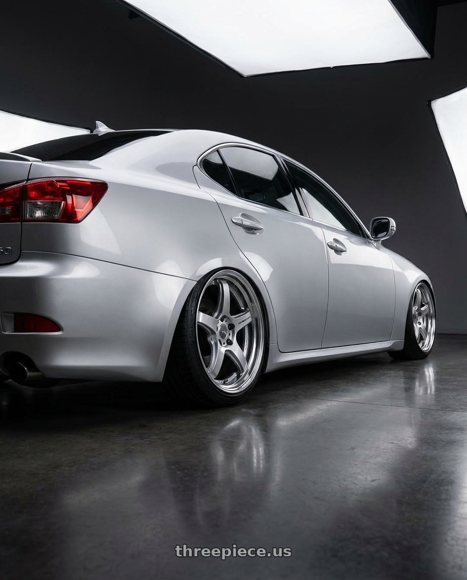 2010 lexus i250 silver with Work T5R 2P 5x112 19x9.0 +45 GT SILVER wheels rear three quarter view slight stretch tires